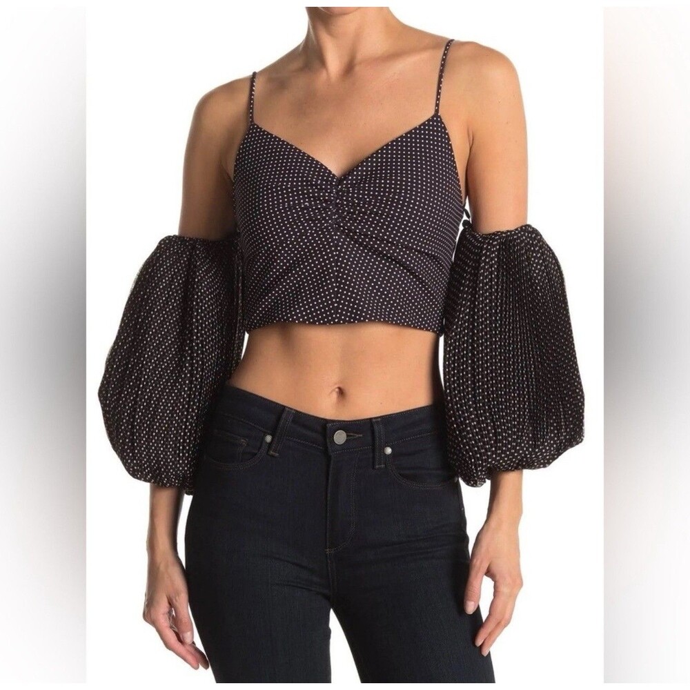 NWT Alice + Olivia Crop Going Out Top Puff Sleeve Euro Summer Soft Boho Festival